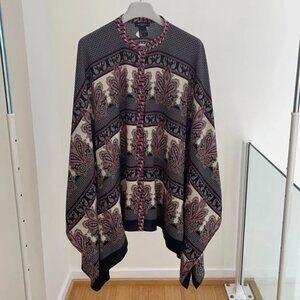 Silk poncho pink navy paisley